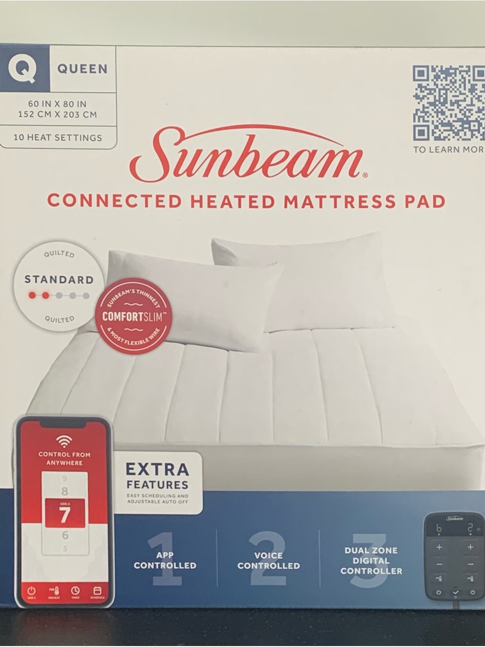 Sunbeam White Connected Heated Mattress Pad - Queen